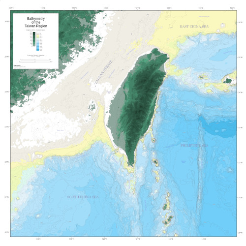Taiwan region bathymetry map